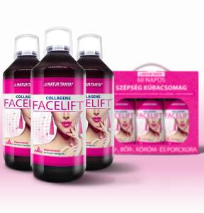 Natur Tanya Facelift kollagén mátrix - 60 napos Szépség kúracsomag, folyékony hal kollagén peptidek, tengeri elasztin és növényi kivonatok 3*500ml 0