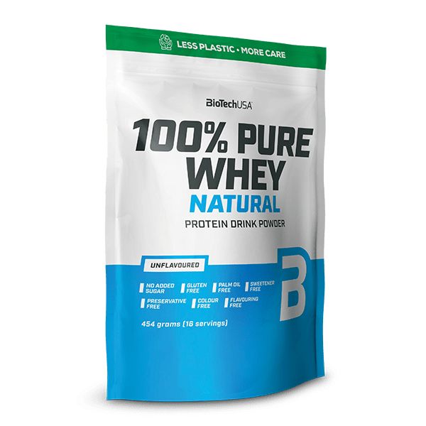 BioTech USA 100% Pure Whey Natural tejsavófehérje-koncentrátum italpor - 454 g 1